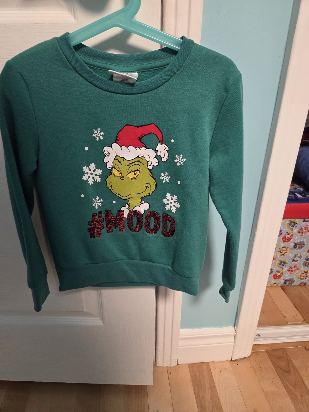 Dr. Seuss Teal Grinch Holiday Sweatshirt with Red Accents